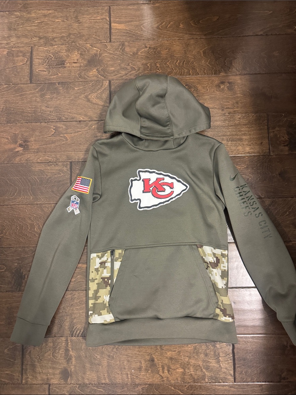 Nike Olive Kansas City Chiefs Pullover Hoodie with Camo Accents